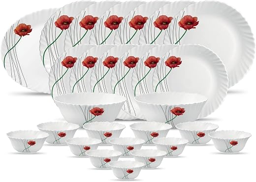 La Opala Diva, Classique Collection, Opal Glass Dinner Set 27 pcs, Soul Passion, White, Standard