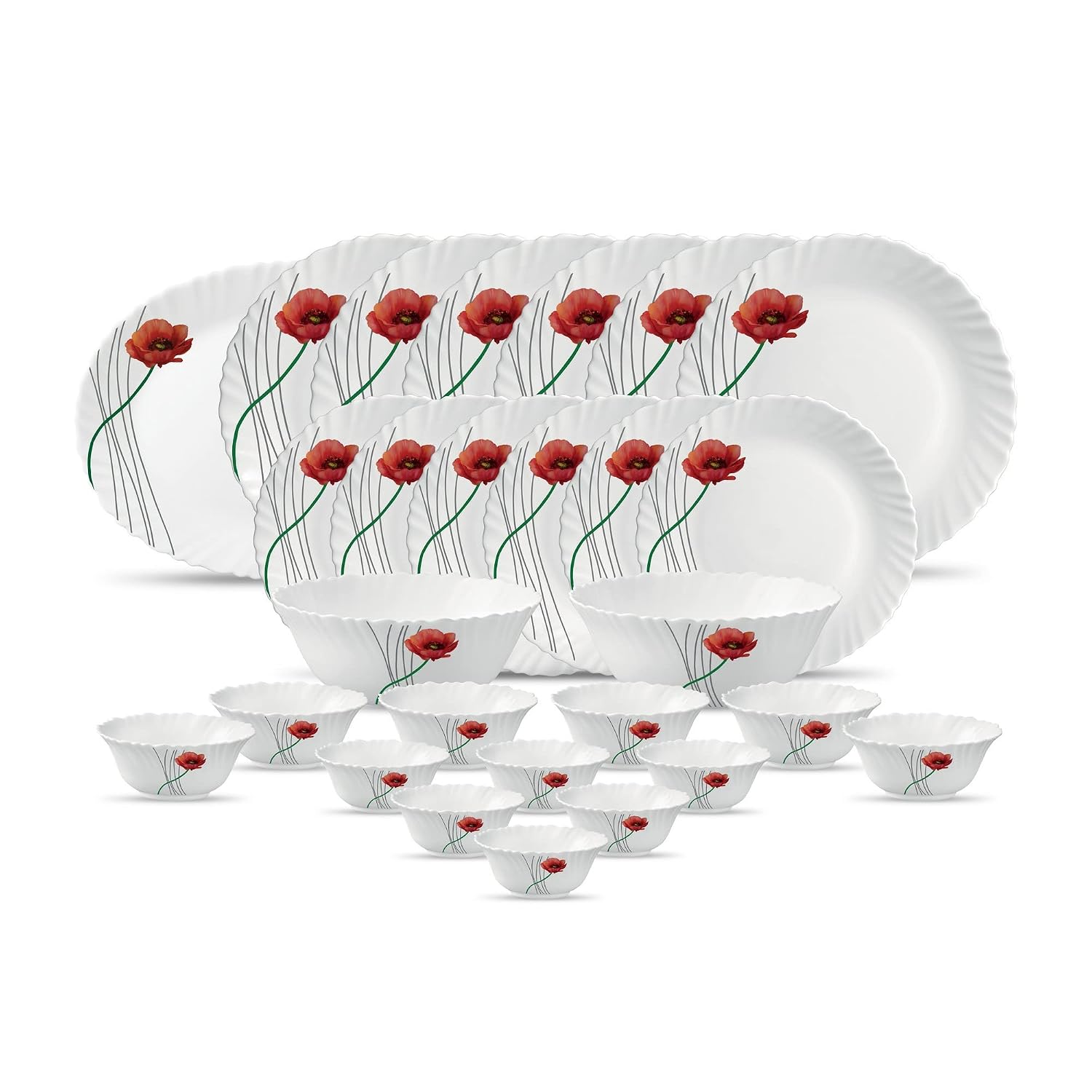 La Opala Diva, Classique Collection, Opal Glass Dinner Set 27 pcs, Soul Passion, White, Standard