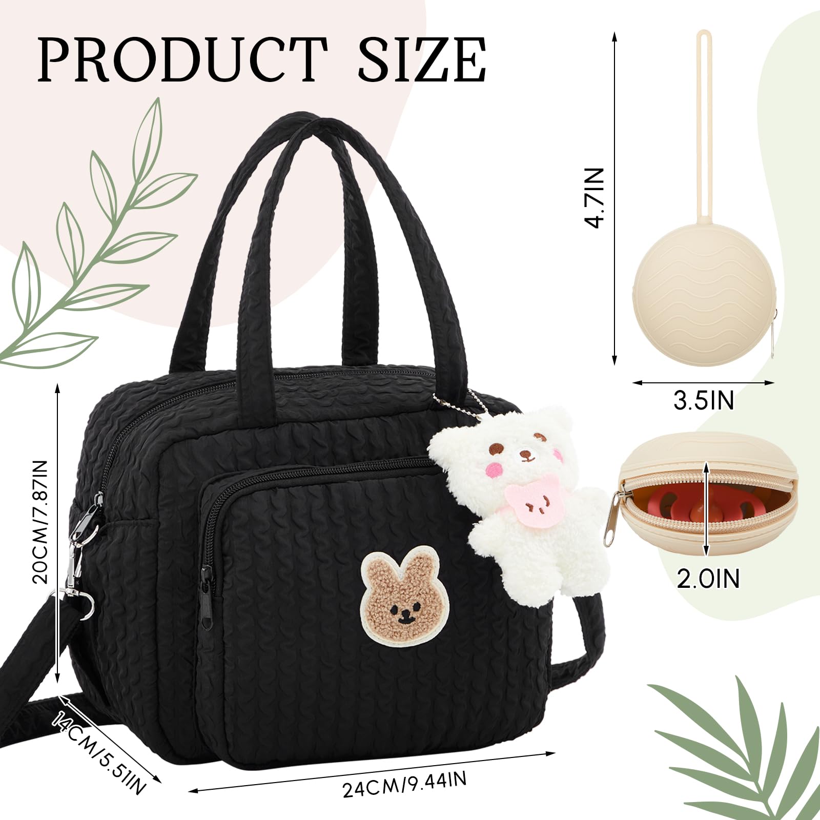 Bulyoou Diaper Bag Tote, Multifunction Baby Diaper Bag with Silicone Pacifier Holder Case Cute Small Mommy Nappy Travel Crossbody Tote for Mom and Dad Newborn Hospital Storage Supplies