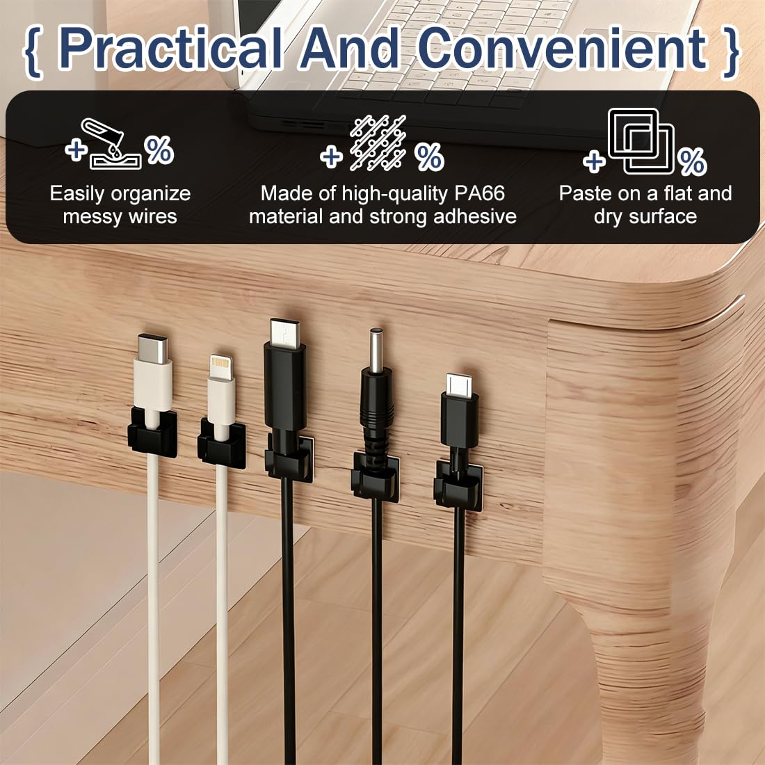 Clip fermacavi da parete per cavi elettrici,50 clip adesive nere per cavi, clip per cavi da scrivania, clip per la gestione dei cavi, per fissare e organizzare fili e cavi.