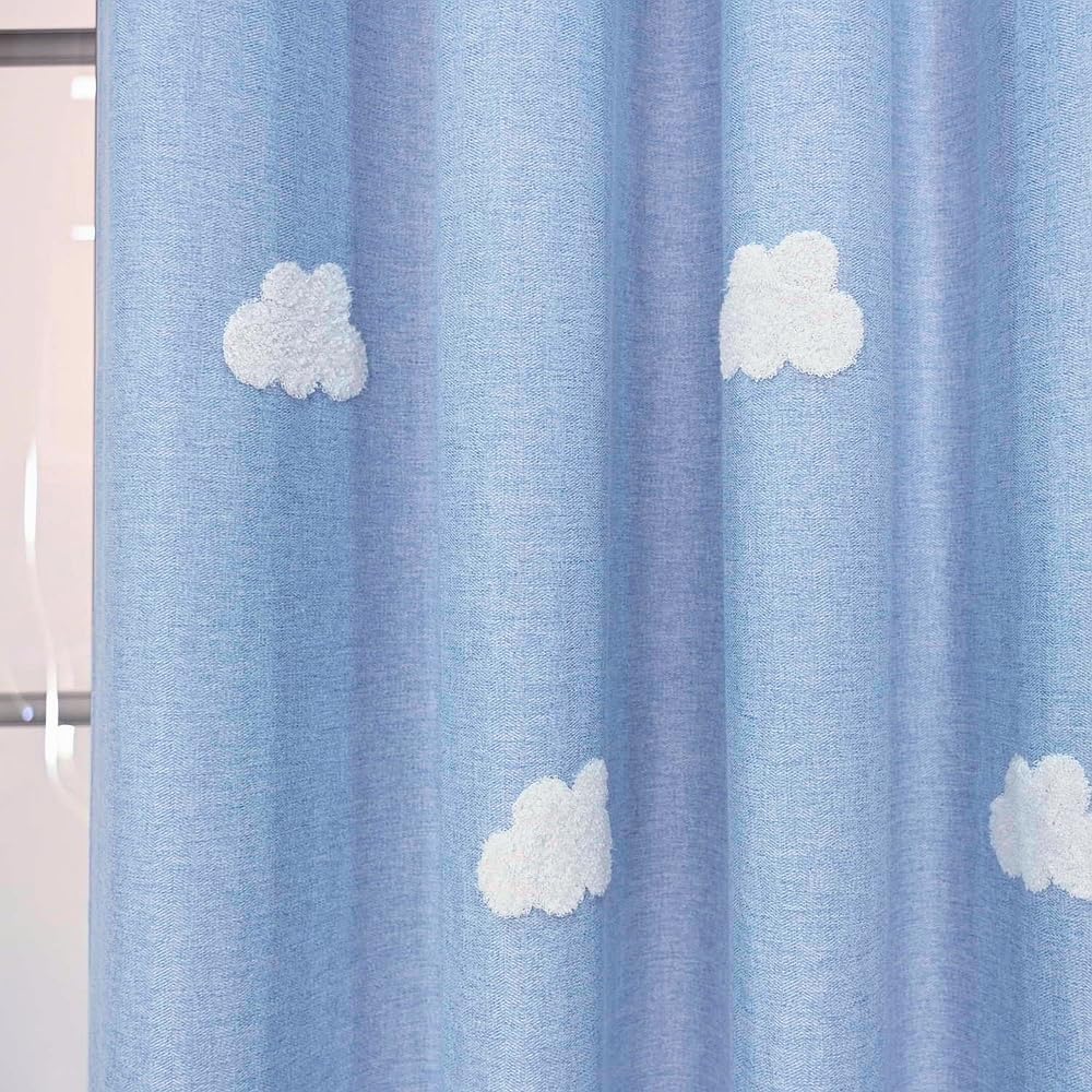 Cartoon 3D Clouds Blackout Curtain for Kids Room Thermal Insulated Cute Embossed Clouds Blue Curtains Grommet Top Elegant Embroidered Window Treatment 1 Panel (Blue Cloth,52Wx84L inch)
