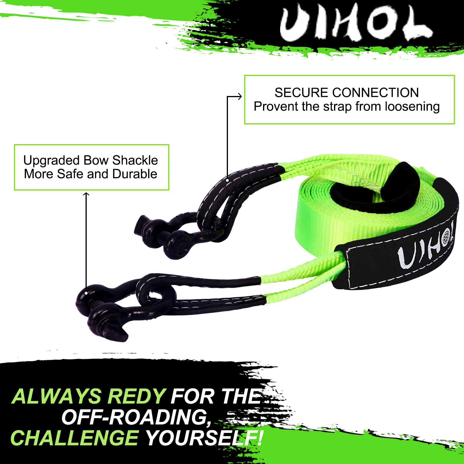 Corde de Remorquage Voiture 8T, UIHOL 1/2'' Manille d'arc avec Une Résistance à la Rupture de 26,455 LBS, 5M Sangle Remorquage d'urgence avec Sac Rangement, Amélioré, Plus Sûr, Plus Durable