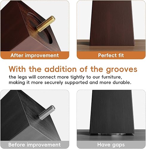 Miniatura 2 de GOSCHE Juego de 4 patas de madera para muebles de 3 pulgadas, patas de sofá cuadradas marrones, patas de repuesto modernas de mediados de siglo para