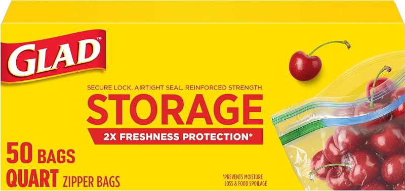 Zipper Food Storage Plastic Bags, Quart, 50 Count (Package May Vary)