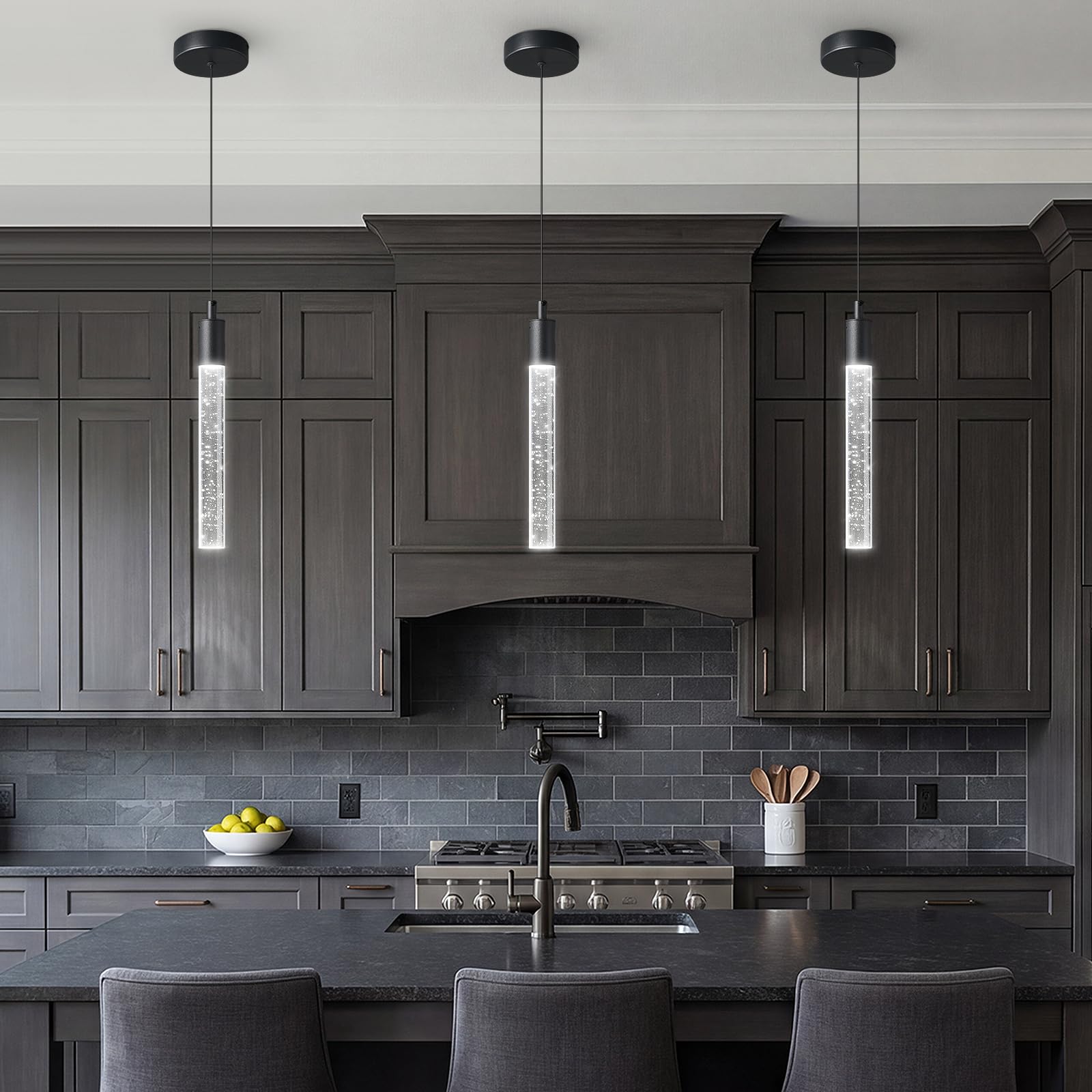 Photo 1 of zhllmq Modern LED Pendant Light - Black Crystal, Dimmable, 3-Pack