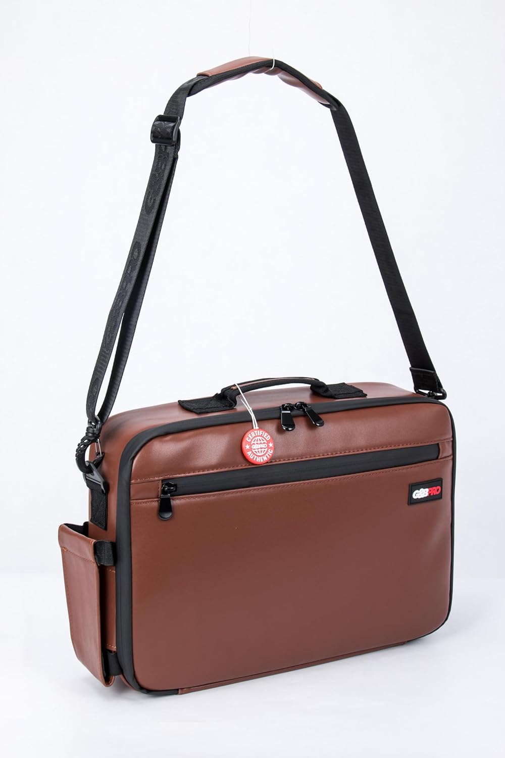 G&BPRO Crossbody Briefcase with Extending Tray System | All-in-one Mobile Workstation Travel Bag (Brown/Leather With Black Zipper)