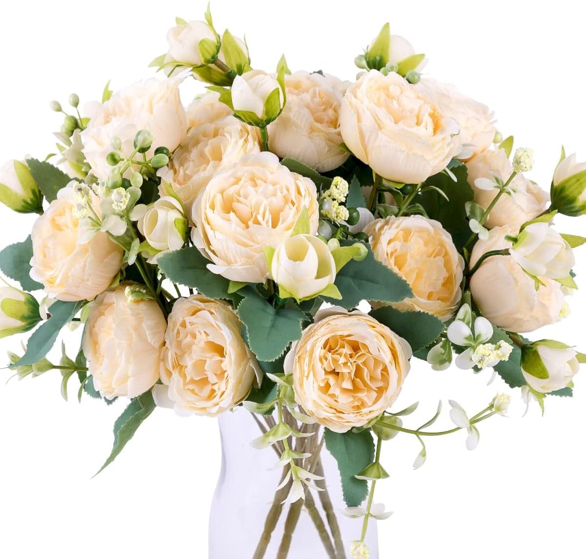 Floweroyal 2 Bundles Peonies Artificial Flowers Champagne Flowers Silk Peony Bouquets for Wedding Party Table Centrepieces Flower Arrangement Home Kitchen Decoration