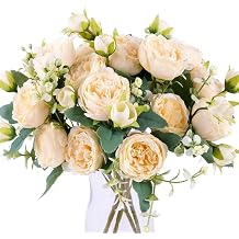 Floweroyal 2 Bunches Peony Artificial Flowers Champagne Flowers Silk Peonies Bouquets for Wedding Party Table Centerpieces Floral Arrangement Home Kitchen Decor