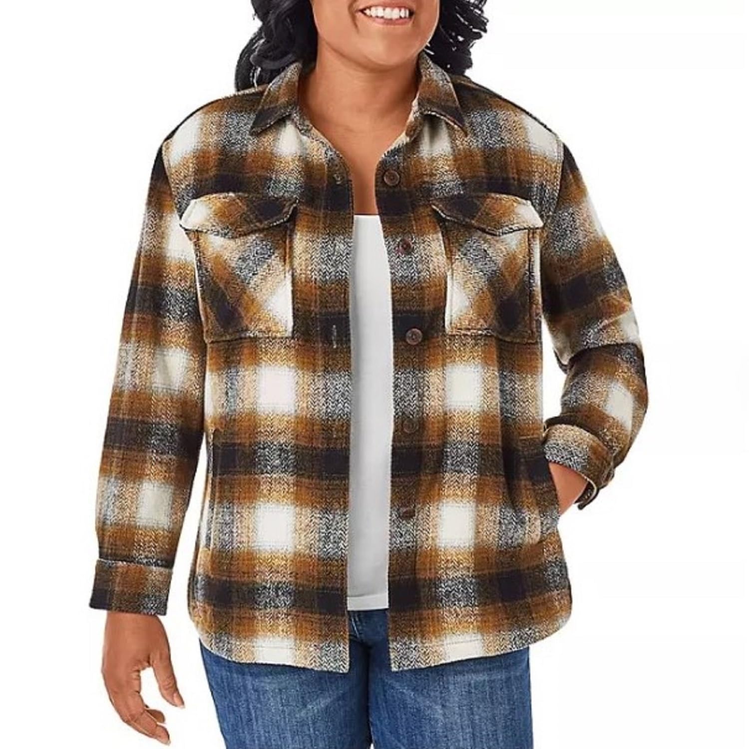 Photo 1 of Member's Mark Women's Plaid Shacket X-Large Brown Plaid