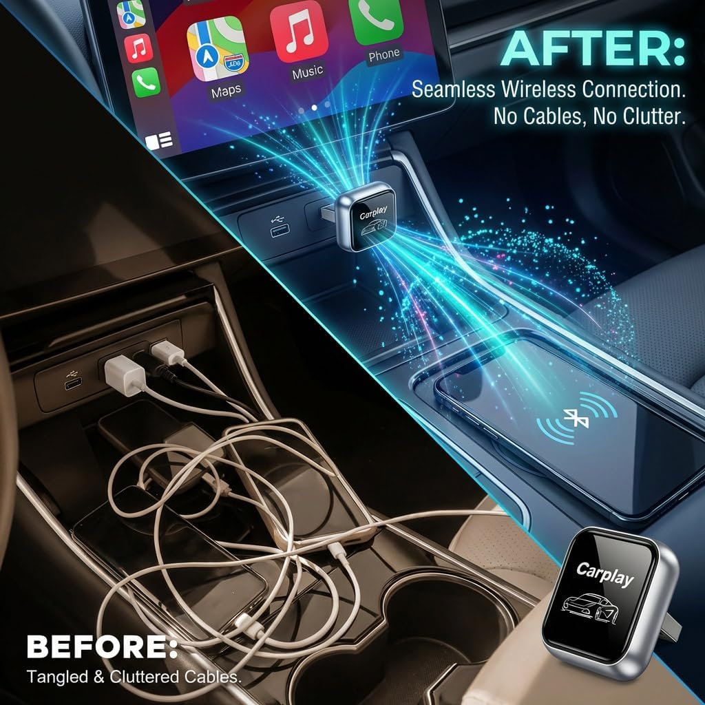 2026 Upgraded Wireless CarPlay Adapter for Apple iPhone, Plug and Play, Fast Auto-Connect, Realtek 8730E Chip Stable & No Latency, Wired to Wireless Adapter with USB-A/Type-C Port Gray-CT (CT106)