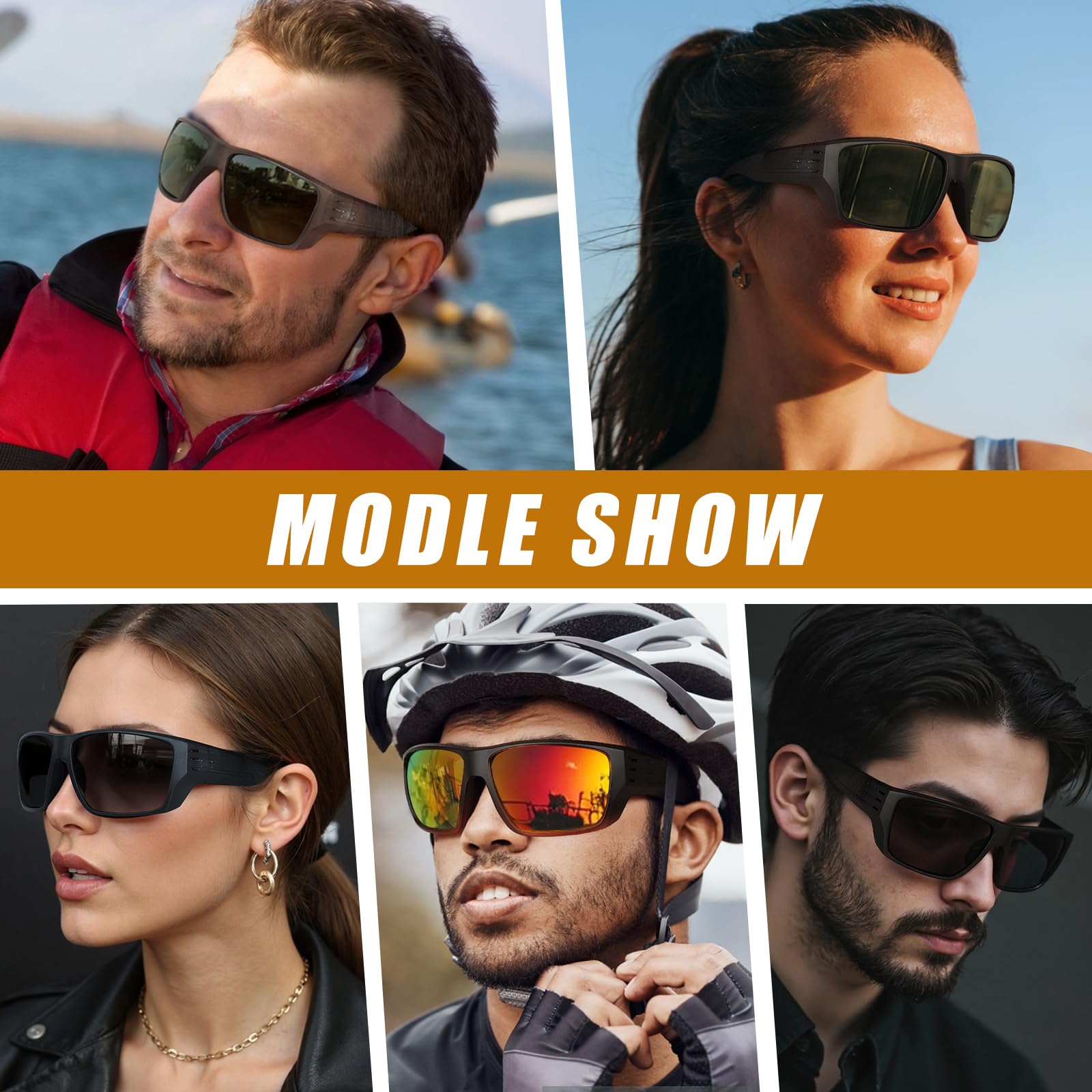POLARKING Polarisierte Sport-Sonnenbrille für Herren und Damen, quadratischer Rahmen, Radfahren, Angeln, Wickel-Sonnenbrille, UV400-Schutz