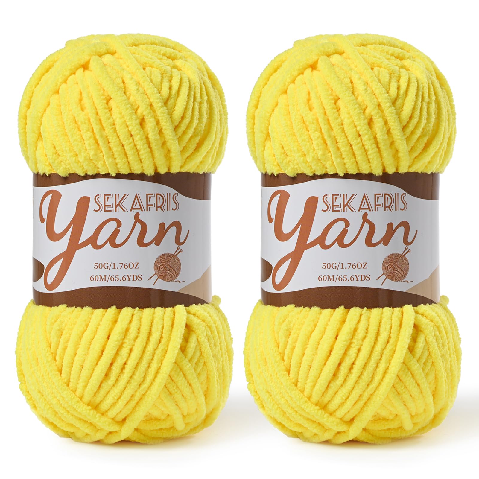 Chenille Yarn for Crocheting Crochet Yellow Yarn 2 Pack