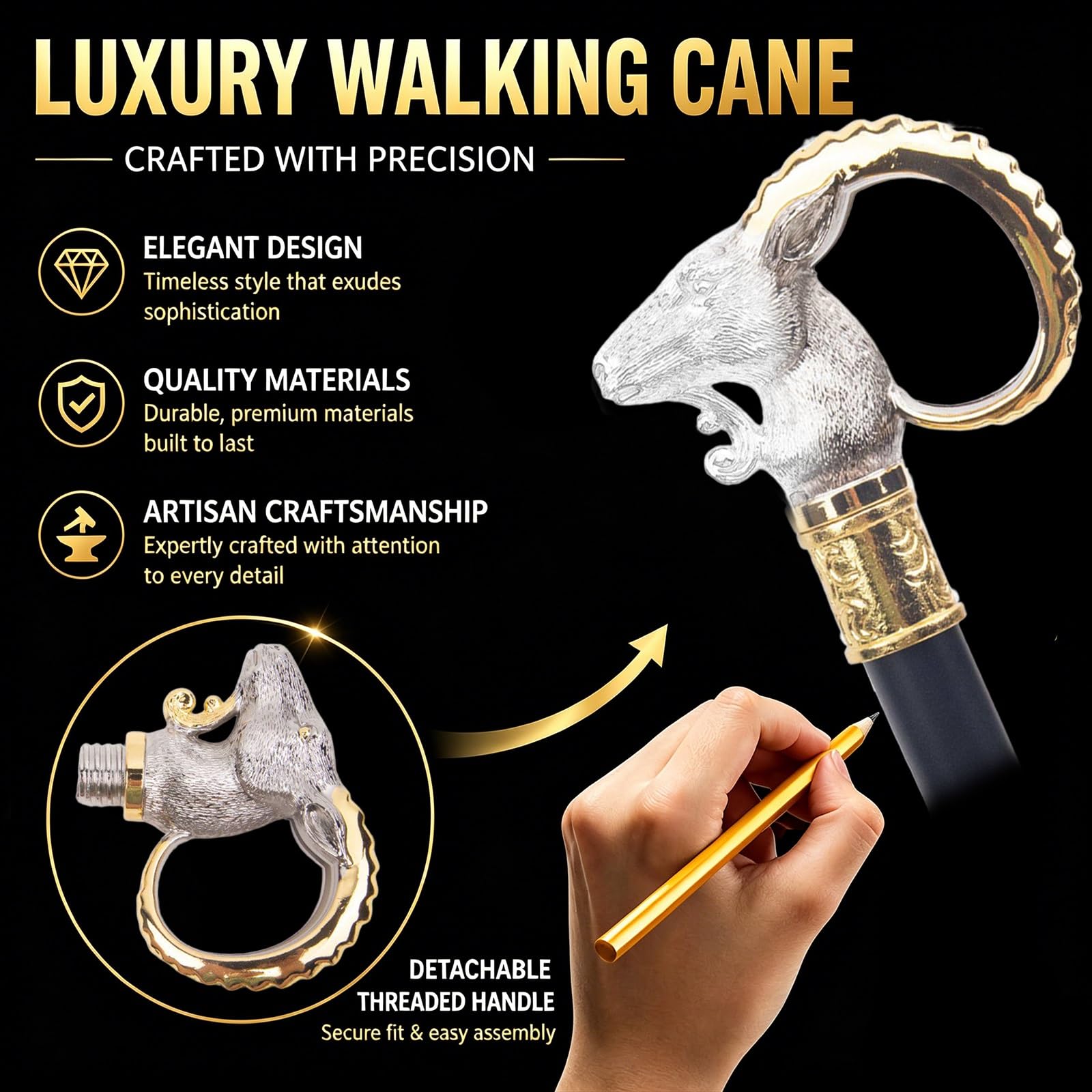 Bastón de 91 cm Silver Sheep Walking Stick - Bastón de un Solo Punto para Hombres y Personas Mayores con Buen Equilibrio - Bastón Plegable de 2 Piezas para Senderismo y Movilidad