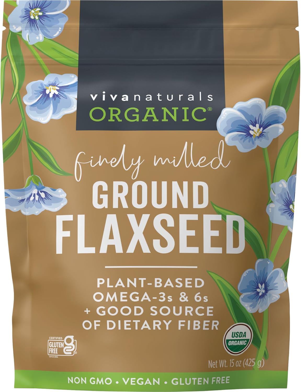 Viva Naturals Organic Ground Flaxseed,30 oz (850 g) – Plant-Based Protein,Vegan Omega-3 & Fiber,Finely Milled Flax Seeds,Perfect for Smoothies & Baking,(Pack of 2)