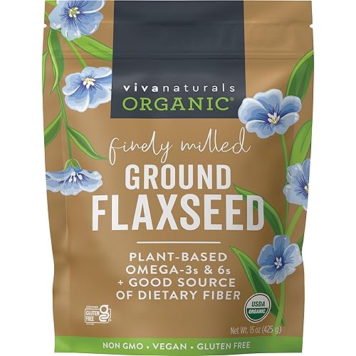Linaza orgánica molida Proteína a base de plantas de alta calidad y Omega 3 vegano con fibra perfecta para batidos sin OMG y sin gluten 15 onzas