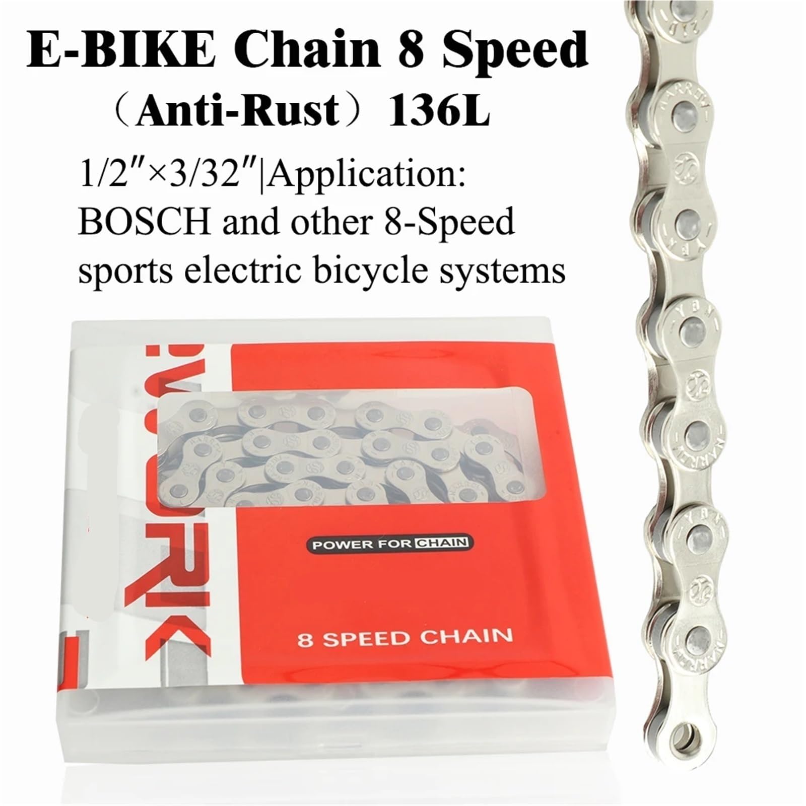 Fahrradkette Fahrradkette 8 9 10 11 12-fach 136 Glieder Rostfrei E-Bike-Kette Original(8 Speed)