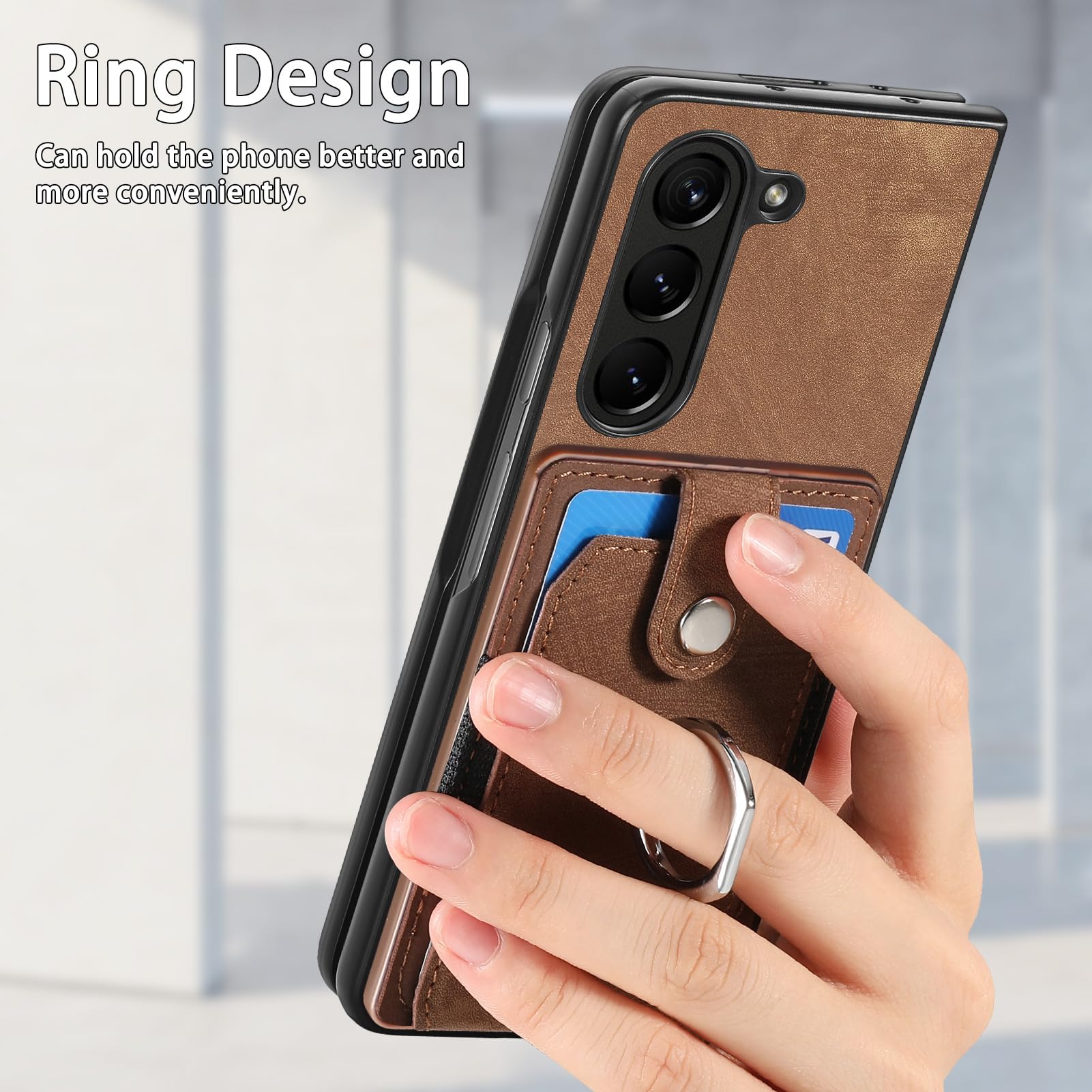 Etui z podpórką do Samsung Galaxy Z Fold 5, kieszeń na karty, wysokiej jakości skóra PU, etui na klucze, zielone