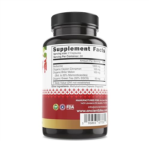 Miniatura 3 de Ancient Bliss Berberina HCL 1200 mg con canela de Ceilán, melón amargo y extracto de té verde, 120 cápsulas, apoya el sistema inmunológico
