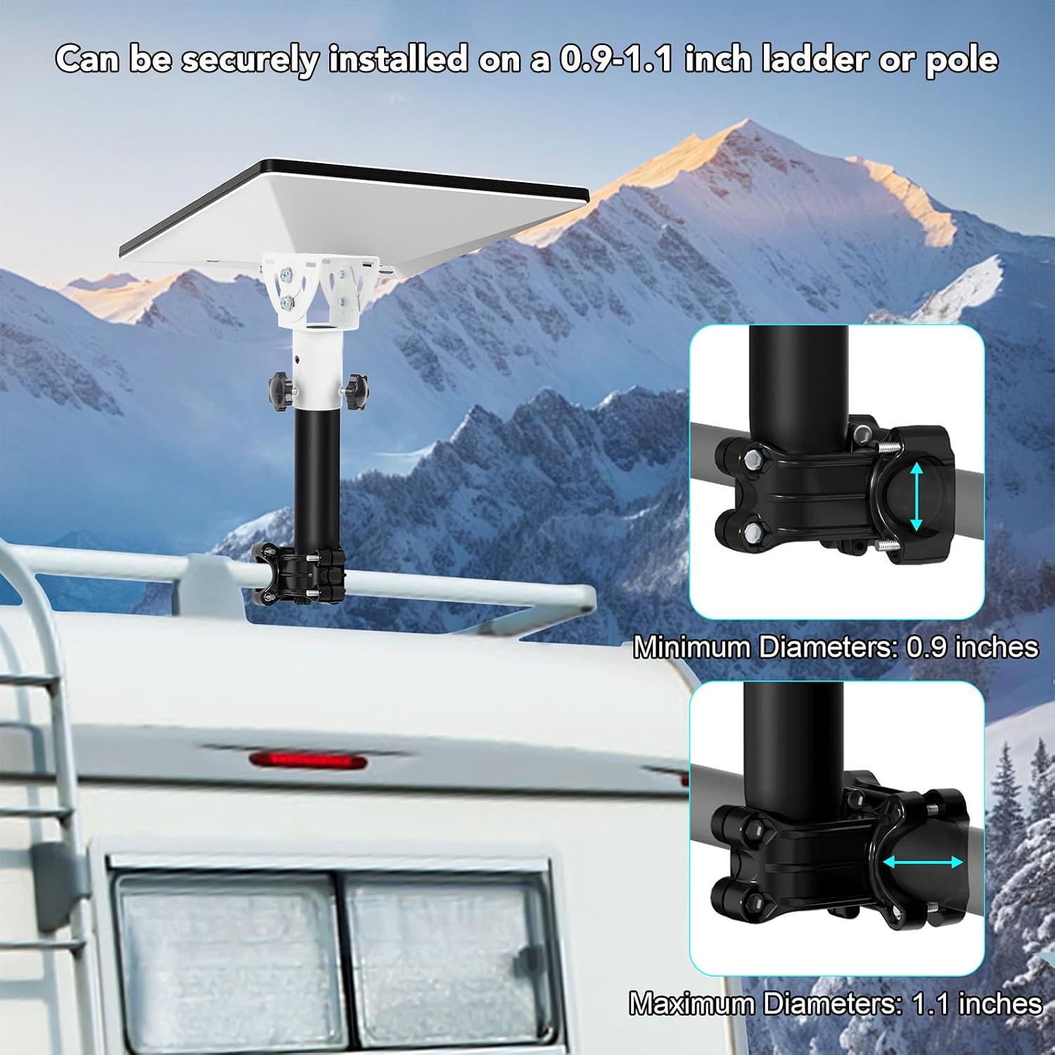 Garosa Roof Rack Mount for Mini, 360 Degree Rotatable 160 Degree Tiltable Pole Clamp Mounting Kit with Dual Guard, for RV Yacht 0.9-1.1 Inch Pole