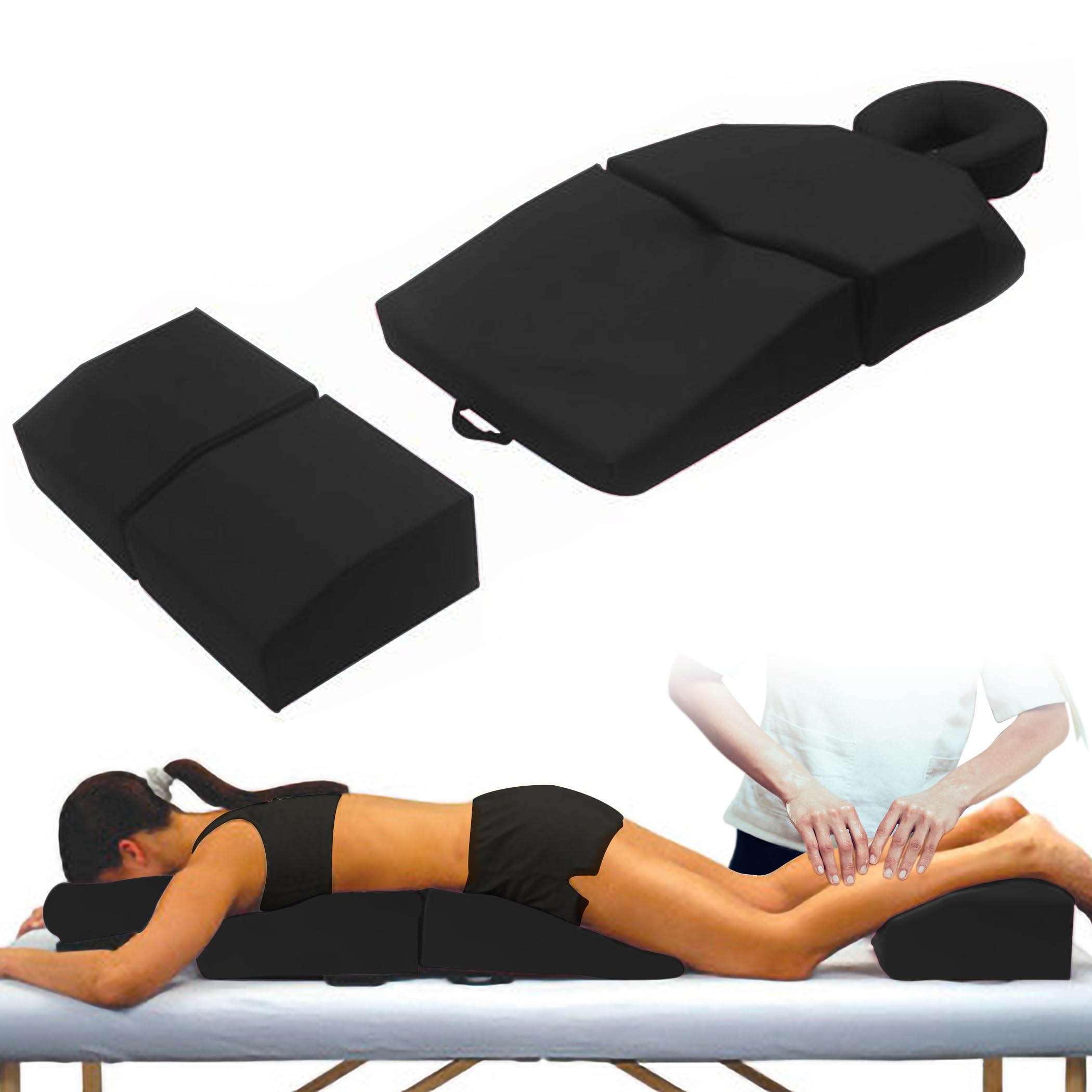 Amethyst Lake Pregnancy Massage Cushion with Headrest – Full Body Prenatal Bolster Positioning System – Ideal for Lower Back Pain and After Breast Surgery - Black