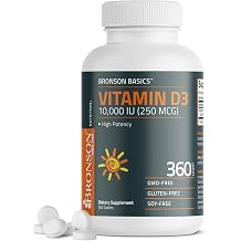 Bronson Vitamin D3 10,000iu (250mcg) Healthy Muscle Function and Immune Support, Non-GMO, 360 Tablets