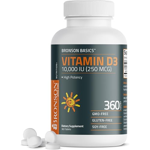 Bronson Vitamin D3 10,000iu (250mcg) Healthy Muscle Function and Immune Support, Non-GMO, 360 Tablets