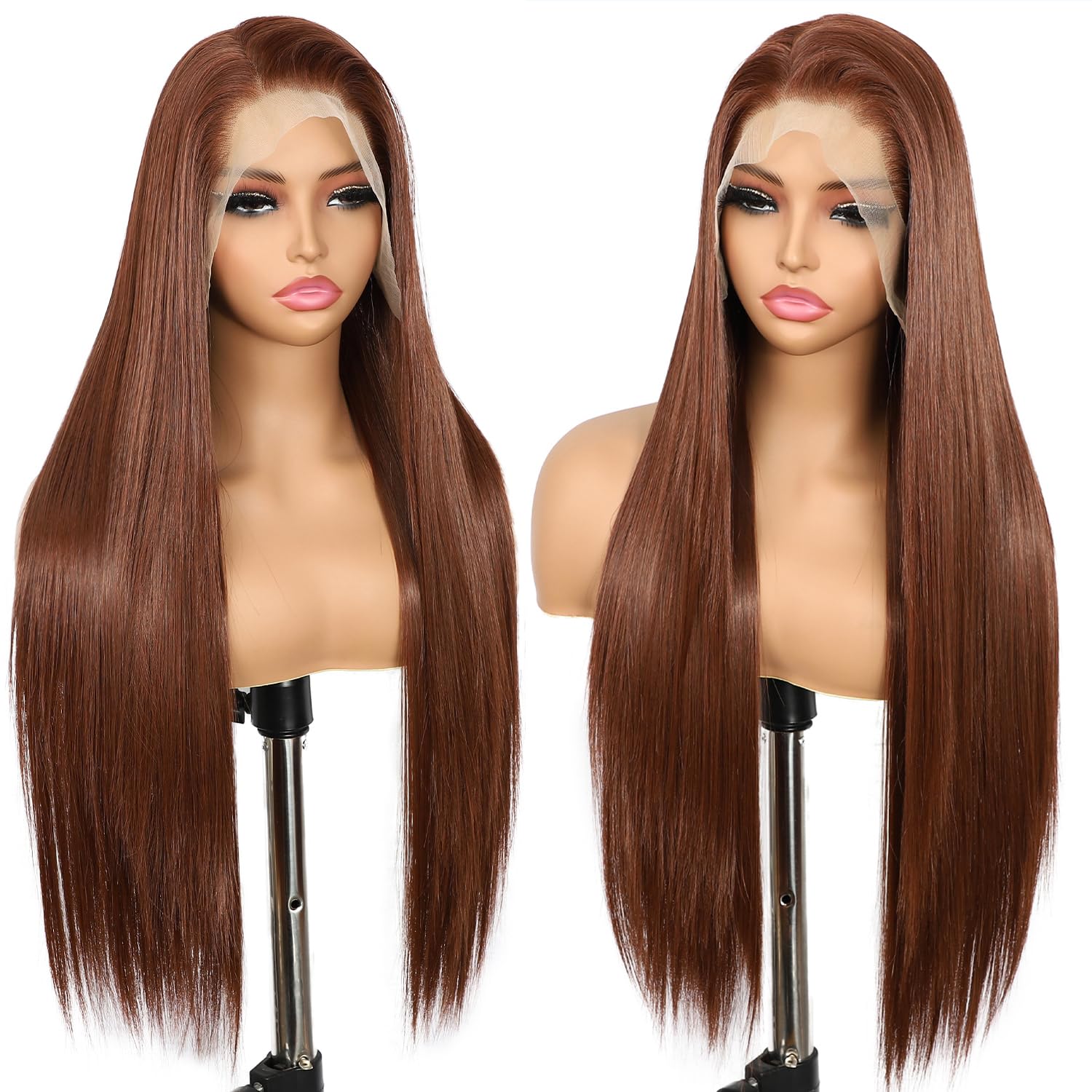 13X6 Auburn Brown Glueless Wig Synthetic Long Straight Lace Front Wigs for Women Pre-Plucked Ready to Wear Upgraded with Premium Fiber 26 Inch Daily Party Use