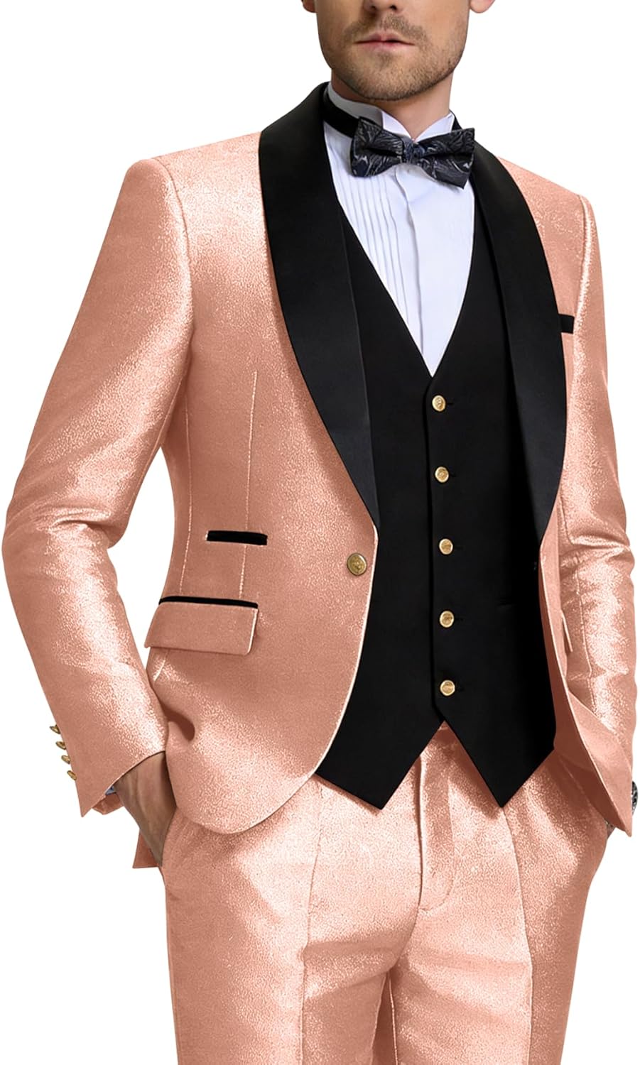 Mens Tuxedo Suits Slim Fit 3 Piece Glitter Suit for Men Shawl Lapel Formal Jacket Vest Pants for Wedding Prom Dinner