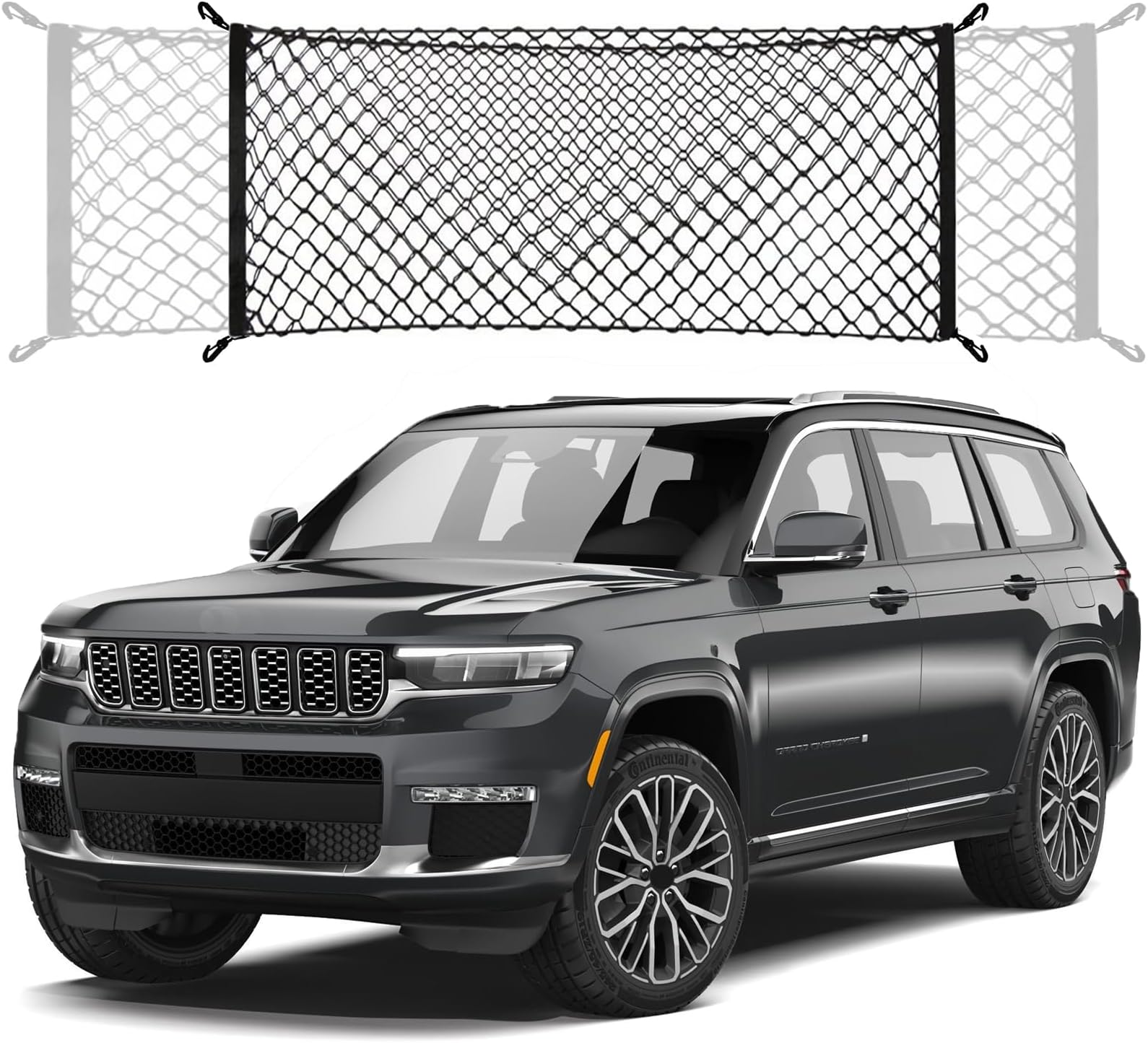 Envelope Style Trunk Cargo Net Compatible with Jeep Grand Cherokee New 2025 2024 2023 2022, Grand Cherokee L 2025 2024 2023 2022 (Both 5 and 7 Seats) SUV Nylon Car Rear Mesh Tailgate Netting