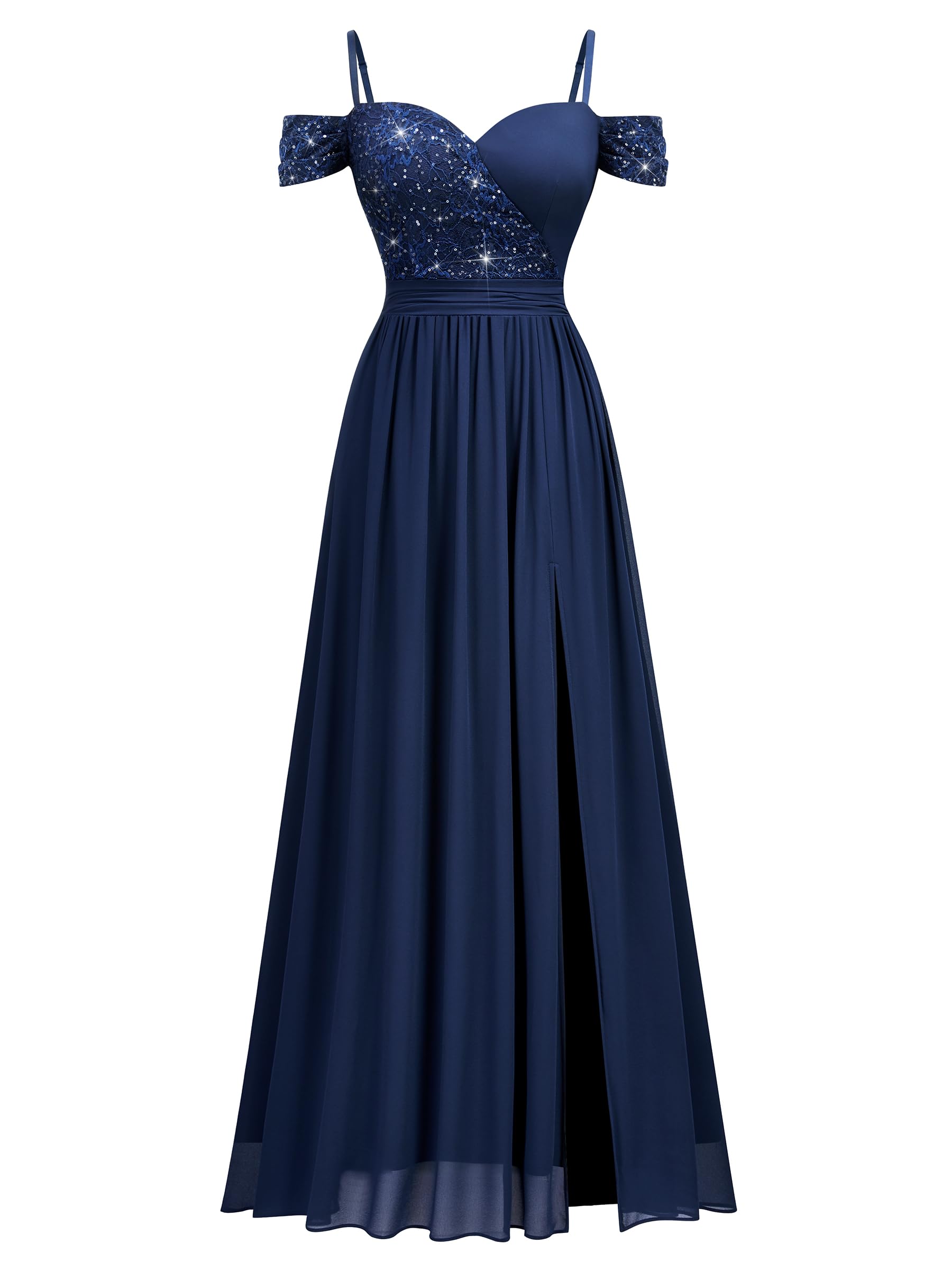 MIUSOL Abito da donna vintage senza spalline, in pizzo, con paillettes, per matrimoni, invitati, banchetti e feste