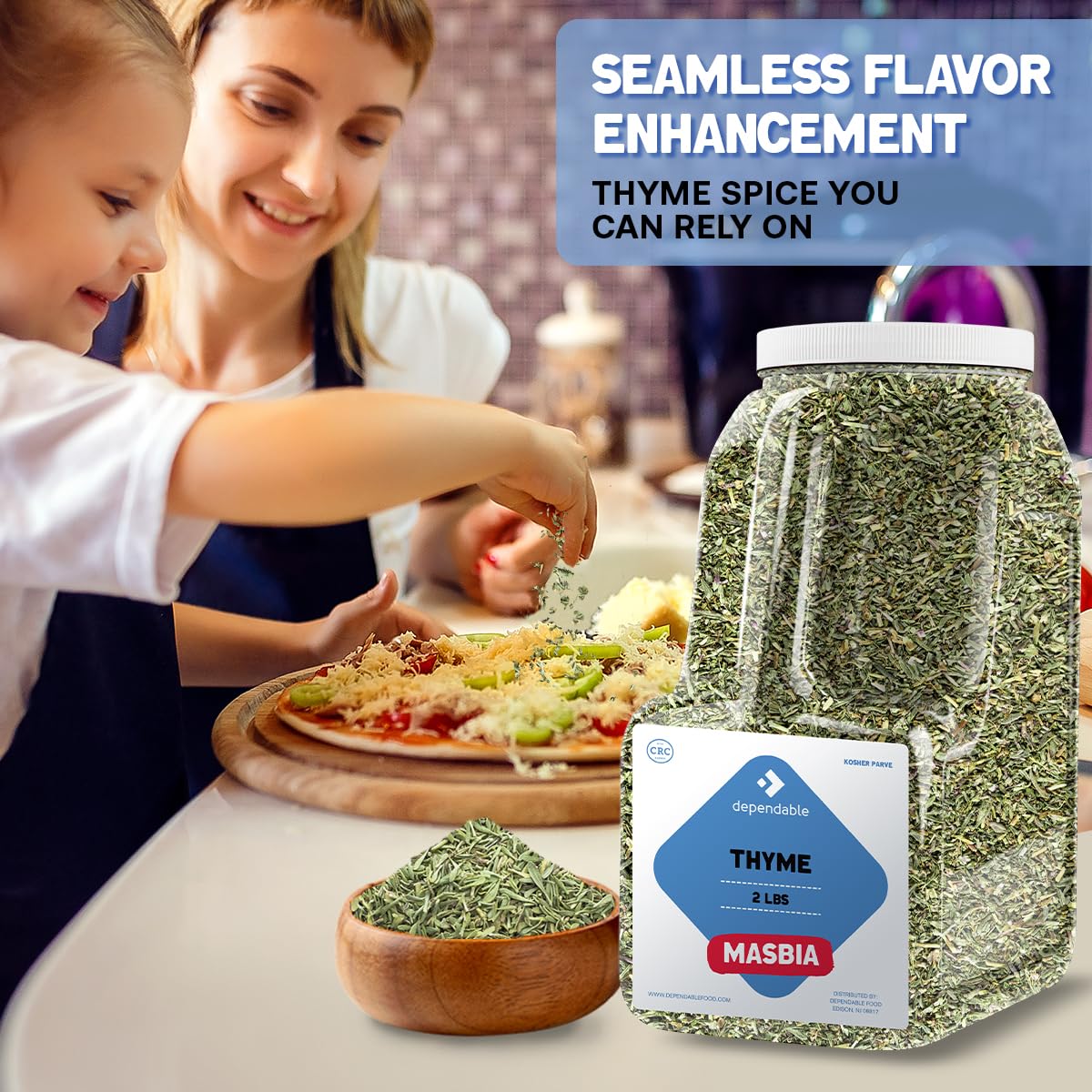 Dependable Food Thyme - 2 lb. Bulk Jug - 100% Natural, Non-GMO, Additive, Salt & Allergen Free, Kosher, Dried Thyme Seasoning