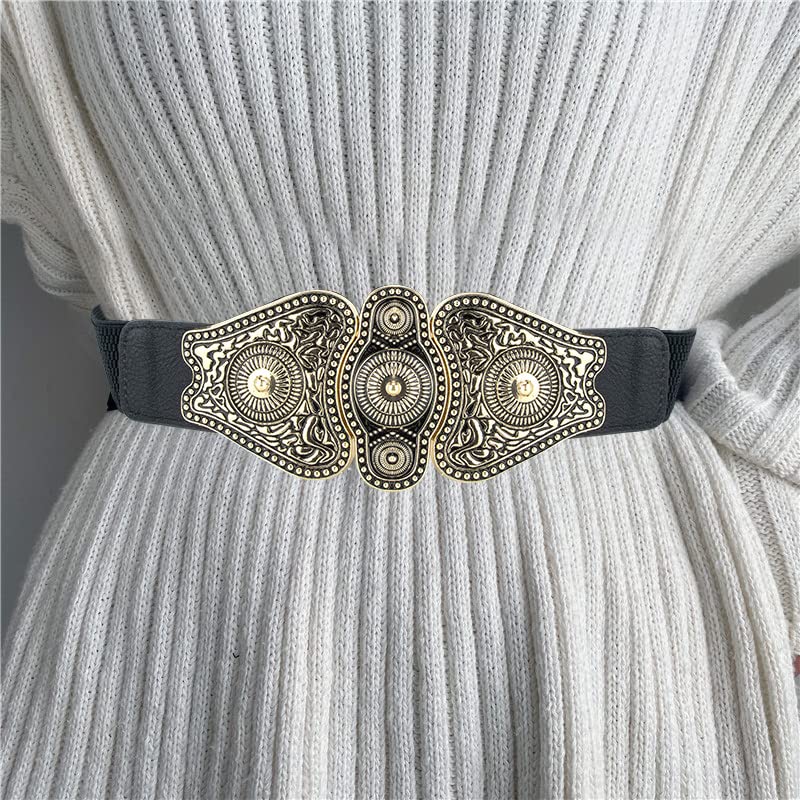 INOGIH Western Style Buckle Stretchy Cinch Belt for Women,Vintage Wide Stretchy Waist Belt for Dress4