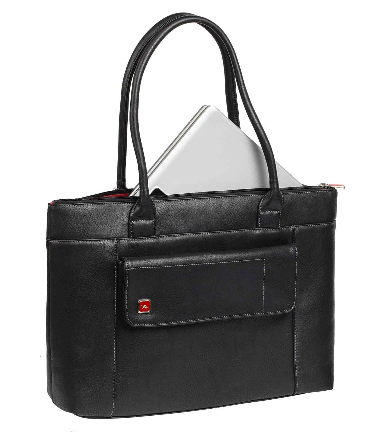 Rivacase Tasche UtoteBag für Laptops bis 15,6 Zoll - Elegante Schultertasche Umhängetasche Tote Bag für Damen aus hochwertigen PU-Leder und viel Stauraum/Schwarz