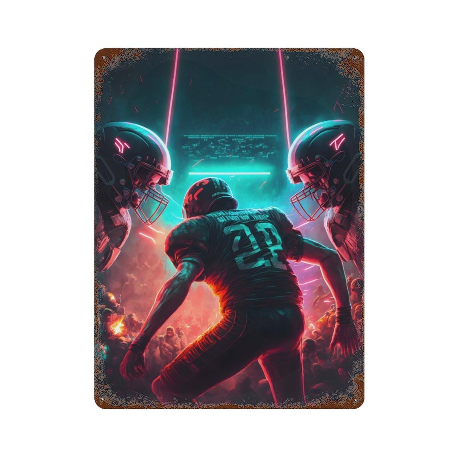 Garage Style Glowing Football Distressed Metal Wall Sign 15.7"x11.8", Novelty Wall Decor for Bar And Workshop