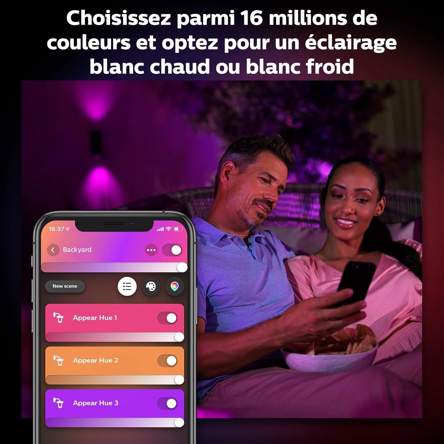 Philips Hue White and Color Ambiance Appear Applique murale LED d’extérieur connectée, Luminaire Philips compatible avec Alexa, Google Assistant et Apple HomeKit, noir
