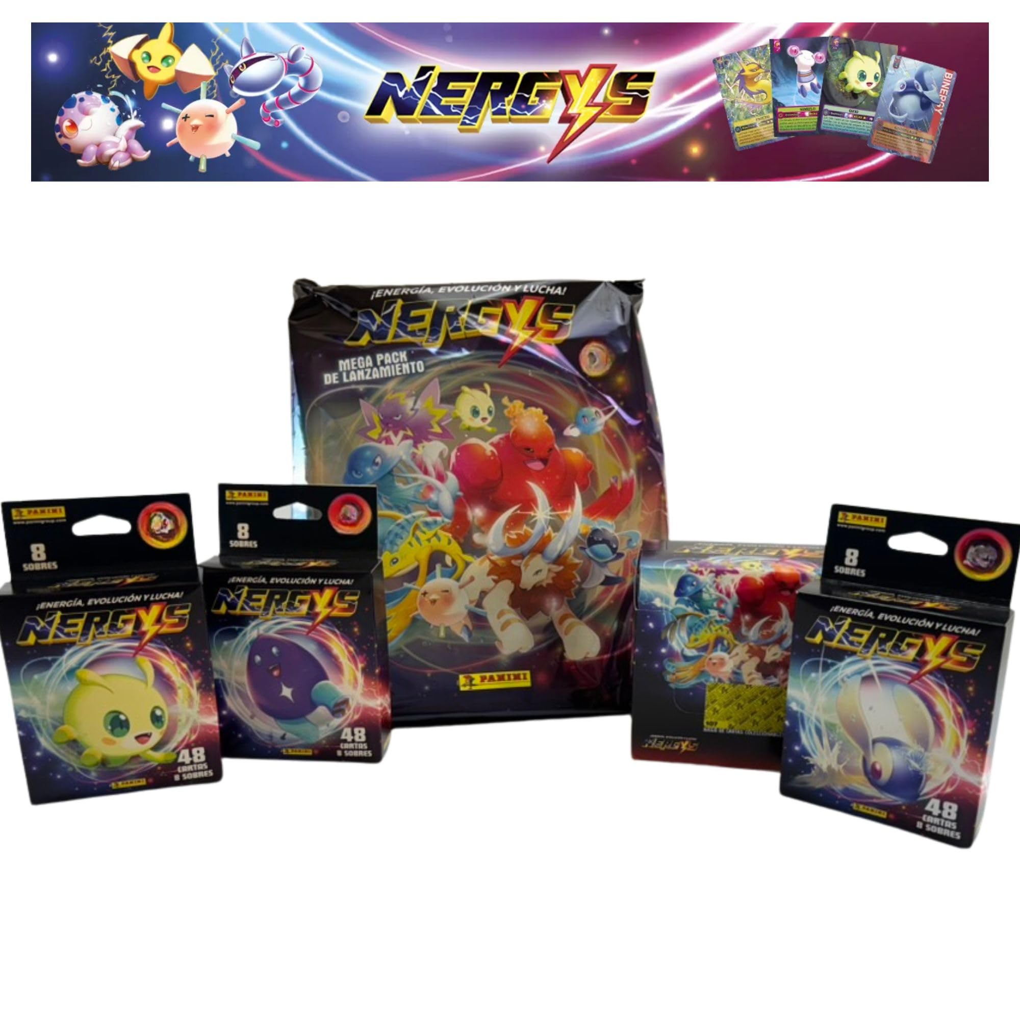 Panini Pack Cartas Nergys Diferentes Versiones para Coleccionistas y Aficionados de Cartas Exclusivas - Parecido a Pokemon y del Mismo Fabricante Que Cromos La Liga (25 Sobres)