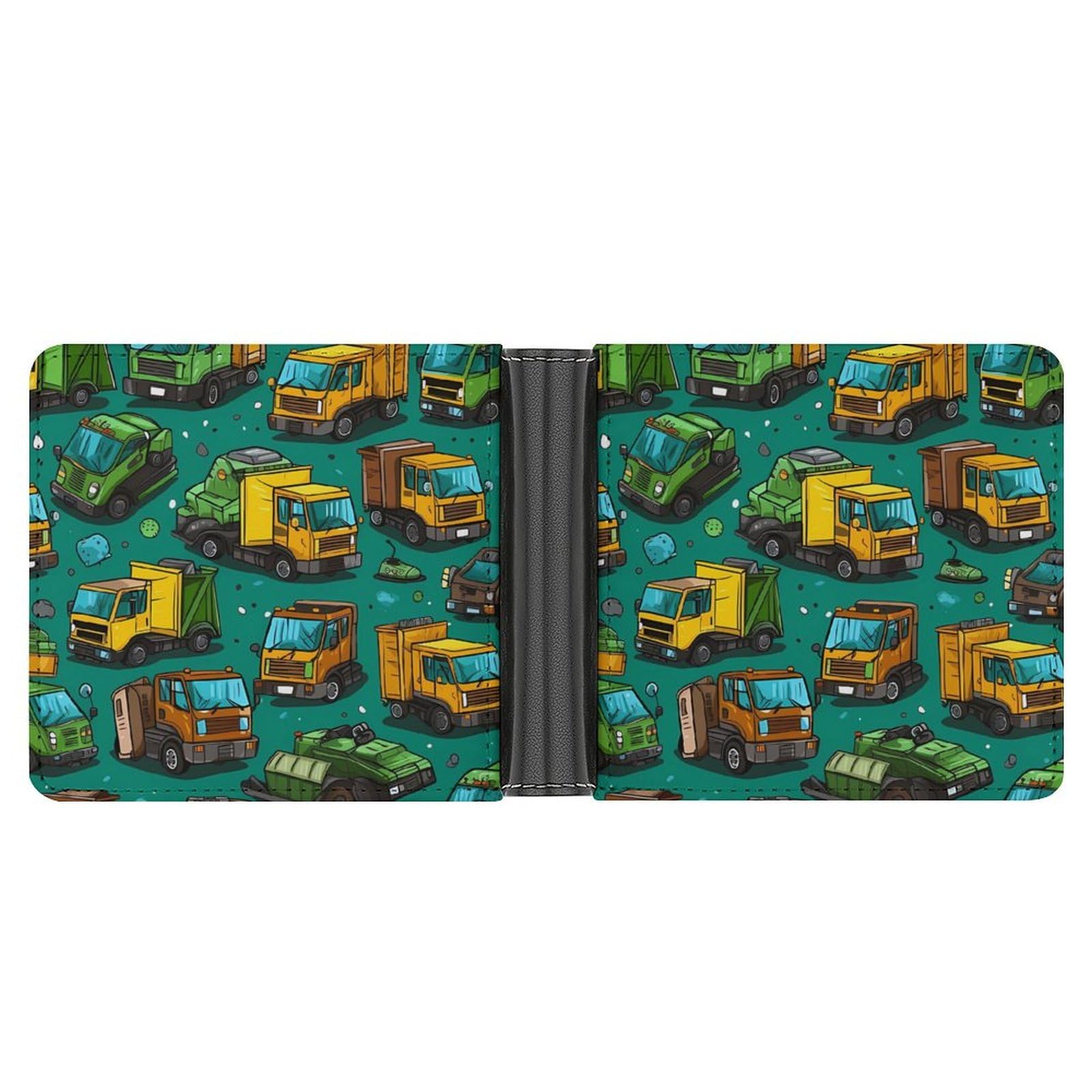 Garbage Truck Busy Day Funny Billfold Wallet Credit Card Holder Slim Passcase Pouch Purse for Men Women