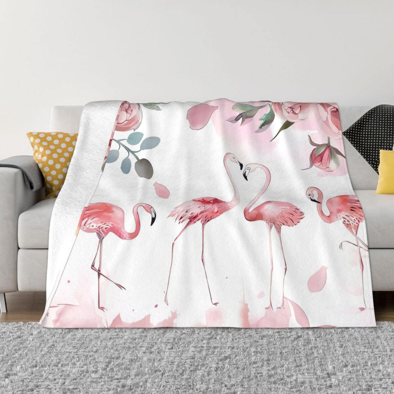 Couverture flanelle anti-boulochage plaid flamant rose doux pour salon et voyage