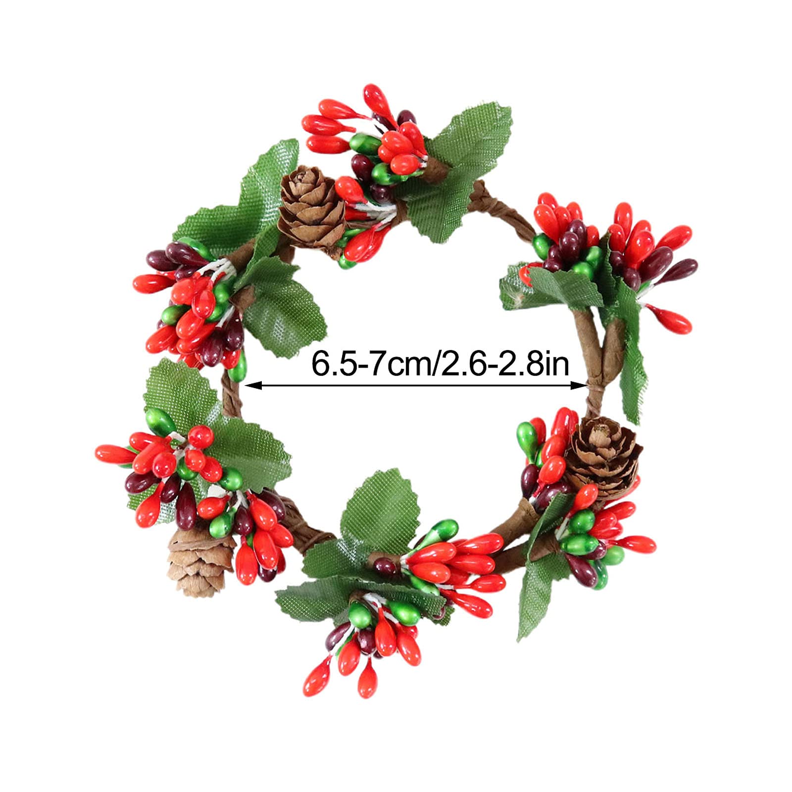 6 Mini-Weihnachtskränze Als Kerzenringe, 11,9 Cm Durchmesser - Mit Beeren & Tannenzapfen Für Festliche Deko