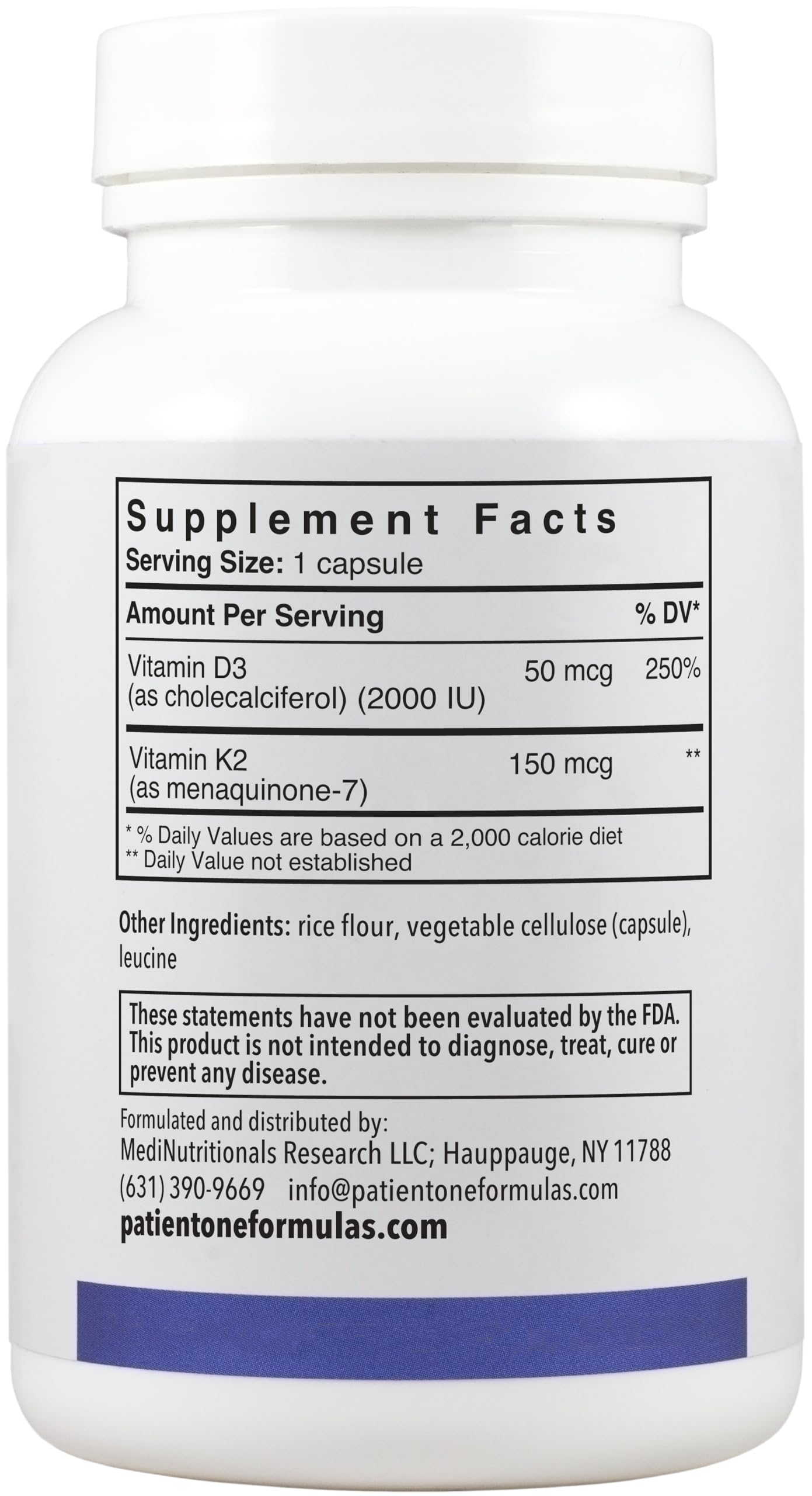 Patient One Vitamin K2 and D3 | Supplement to Support Bone and Heart Health* | with 150 mcg K2 (as MK-7) and 2,000 IU D3 | 60 Capsules