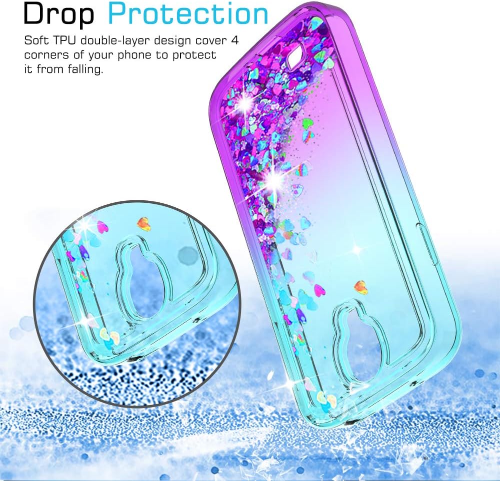 LeYi Compatible with S4 Case, Galaxy S4 Case with Tempered Glass Screen Protector[2 Pack] for Girls Women, Glitter Sparkle Quicksand Phone Case for Samsung Galaxy S4, Teal/Purple