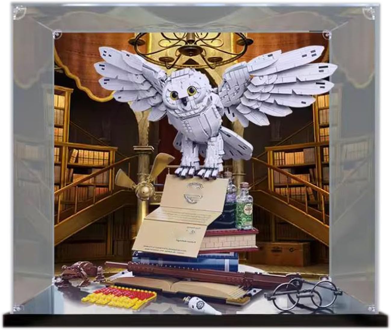 Acrylic Display Case for Lego.Harry Potter Hogwarts Icons 76391,Showcase,Protect & Decorate Model with Dustproof Storage,Gifts (Background E)