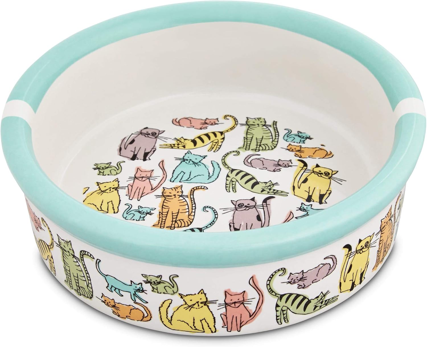 Petco Brand - Harmony Cat Town Ceramic Cat Bowl, 1.75" H X 5" Diameter, 1 Cup, Small, Multi-Color