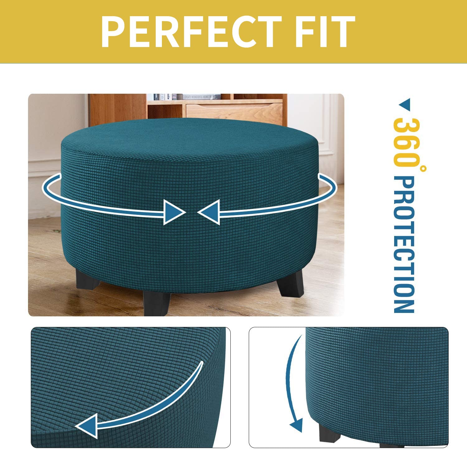 Copri Pouf Elasticizzato Jacquard | Morbido E Lavabile | Taglia L | Marrone Scuro - Foto 4