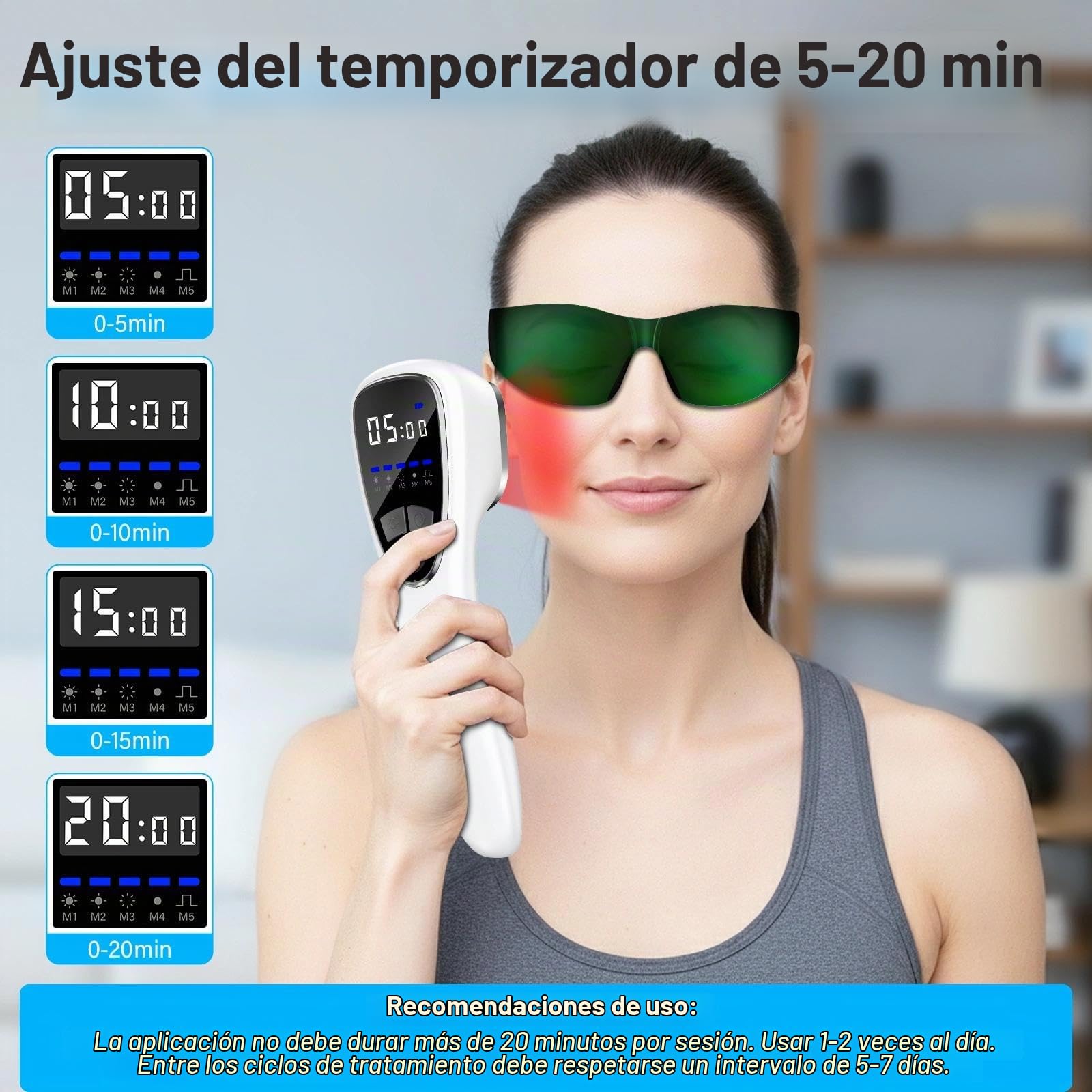 Dispositivo Luz Roja 650nm & 808nm con Soporte – Lámpara Infrarroja Inalámbrica con 5 Modos y Timer para Relax Muscular, Espalda, Cuello y Recuperación Deportiva