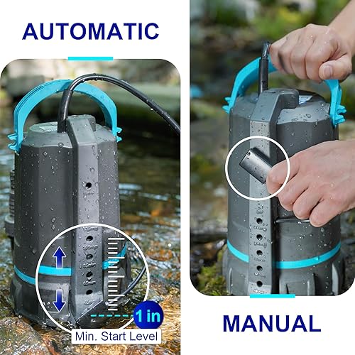 Miniatura 3 de Aquastrong Bomba de sumidero automática, bomba de agua sumergible de 12 HP, bomba utilitaria de 3159 GPH para eliminación de agua de alto flujo para