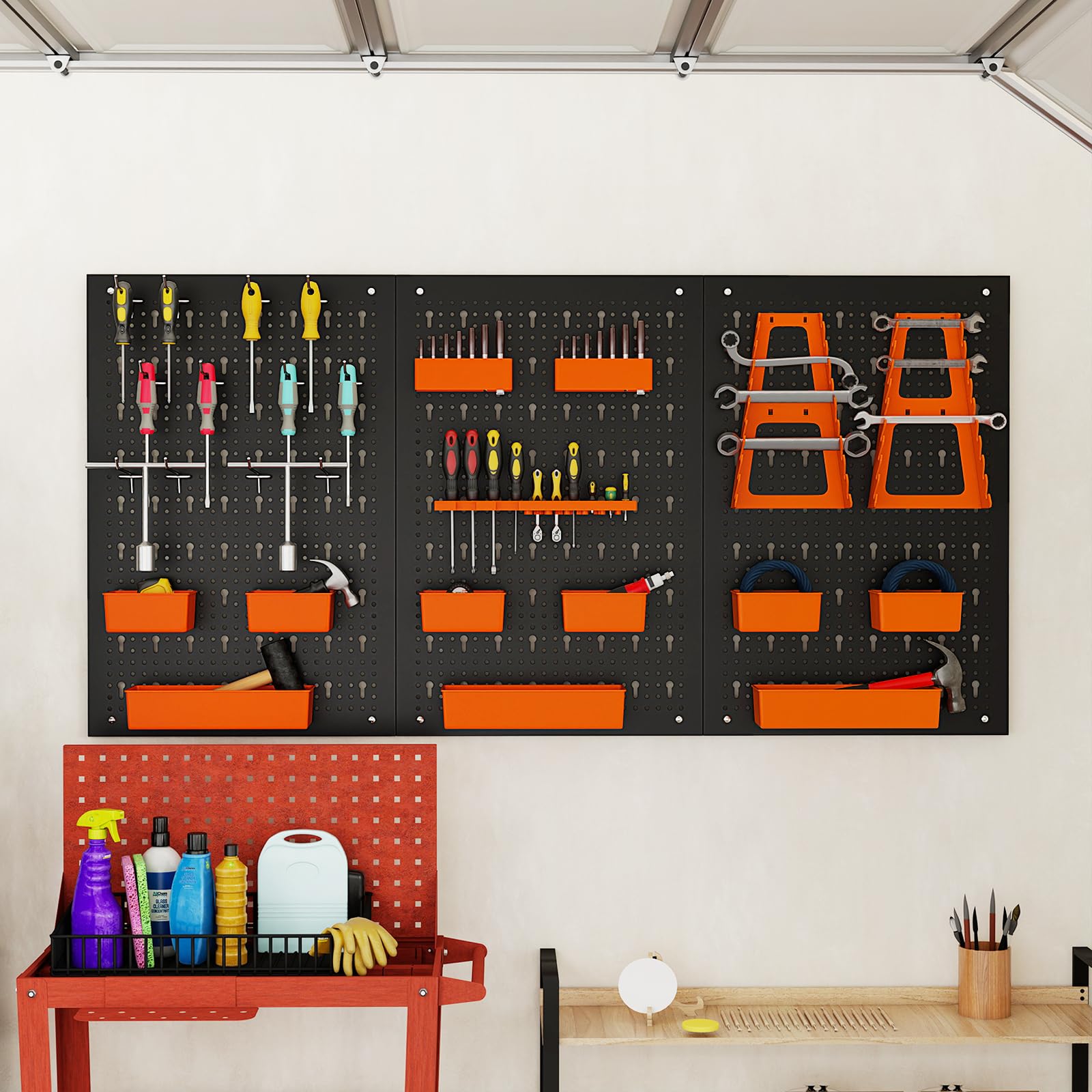 COSTWAY Ścianka narzędziowa 120 x 60 x 2 cm, perforowana ścianka warsztatowa z 9 szufladami do przechowywania, uchwytami na narzędzia i haczykami, metalowa ścianka narzędziowa z akcesoriami, garaż