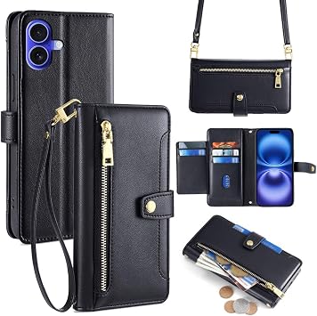 For iPhone 17 Case, iPhone 17 Cover, Compatible with 6.3 inches, COKOVI, iPhone 17 Smartphone Case, Notebook Type, Card Holder Included, Wallet Type, Zipper Pocket, Stand Function, Side Magnet, Neck