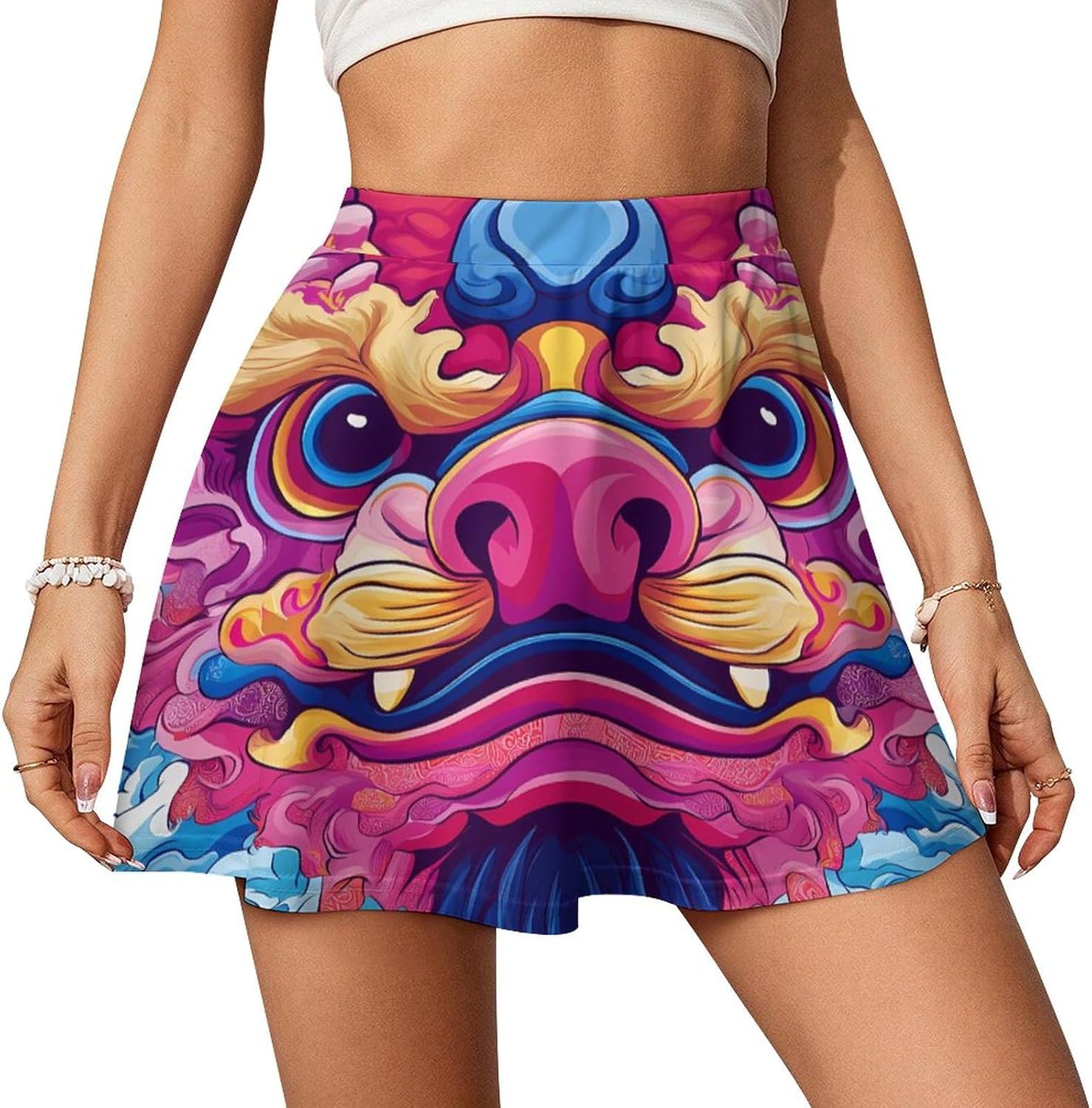 Chinese Lion Dances Women Tennis Skirt Print Golf Skirts Mini Casual Workout Skorts