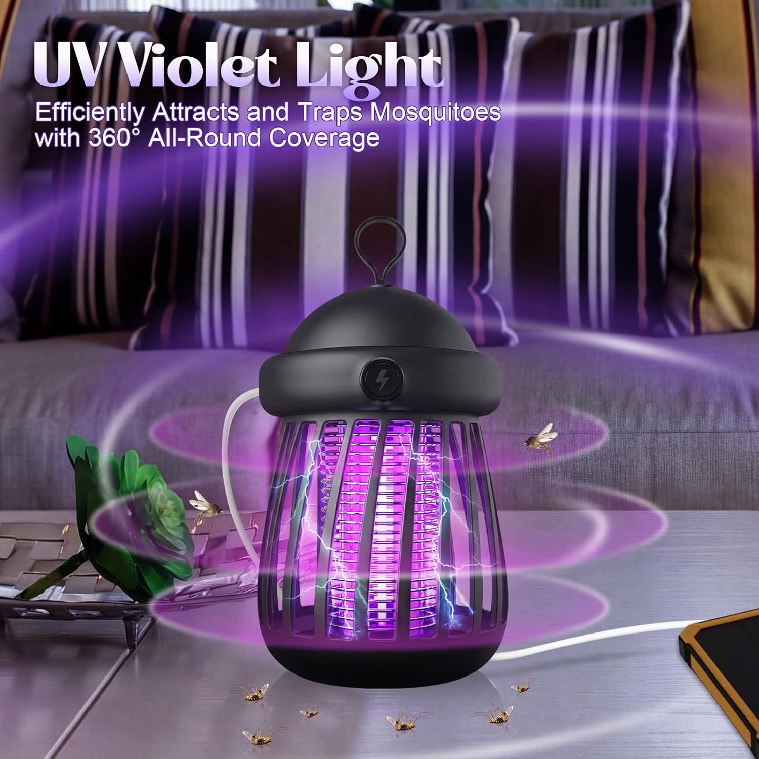 8 Pack Bug Zapper USB-Powered Mosquito Killer Lamp UV Insect Trap with 3000v Electric Grid & Night Light, Quiet Indoor Jellyfish Bug Zapper for Gnats, Moths, Fruit Flies (White,Gray)